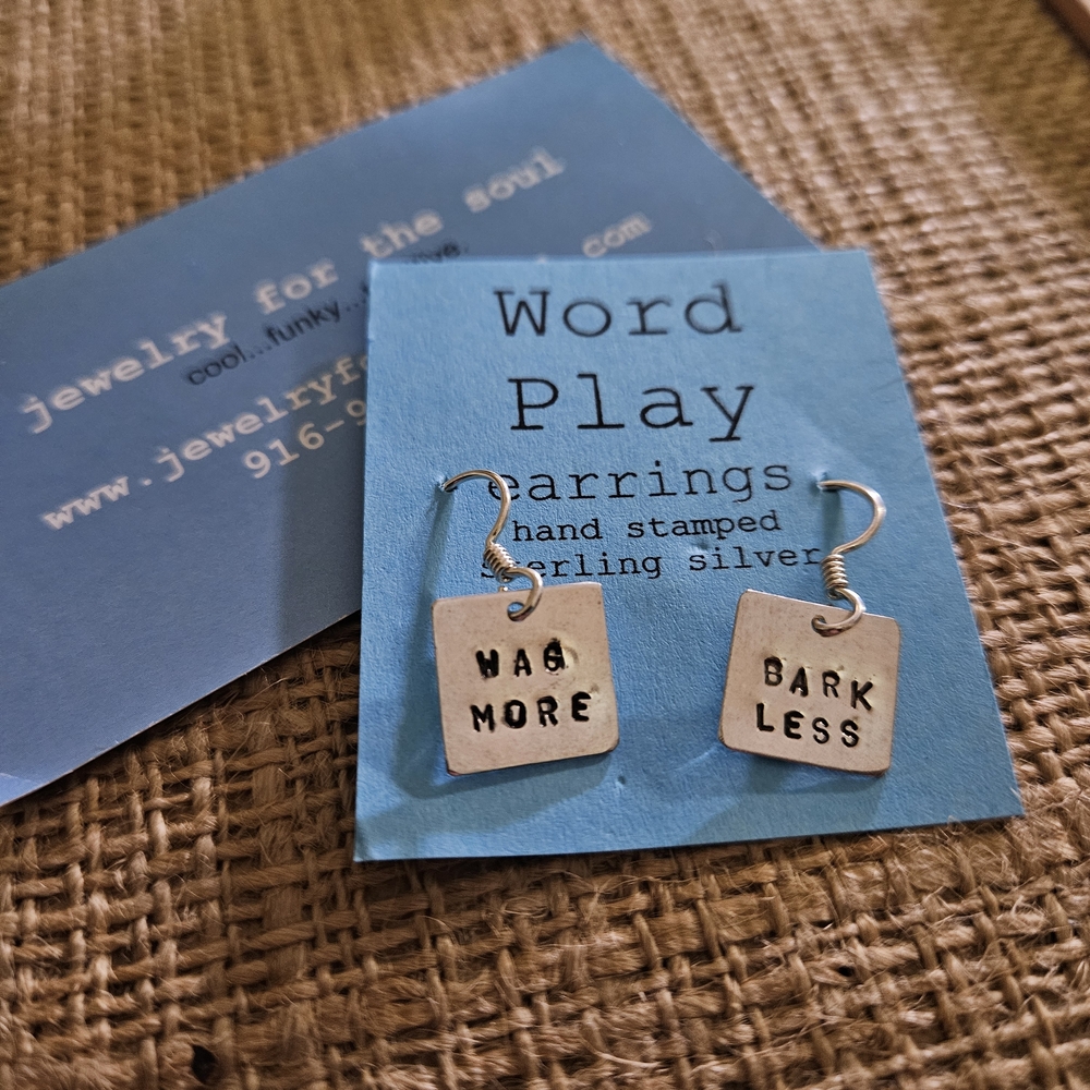 NWT Sterling Silver Handmade "Wag More" "Bark Less" Word Play Earrings
